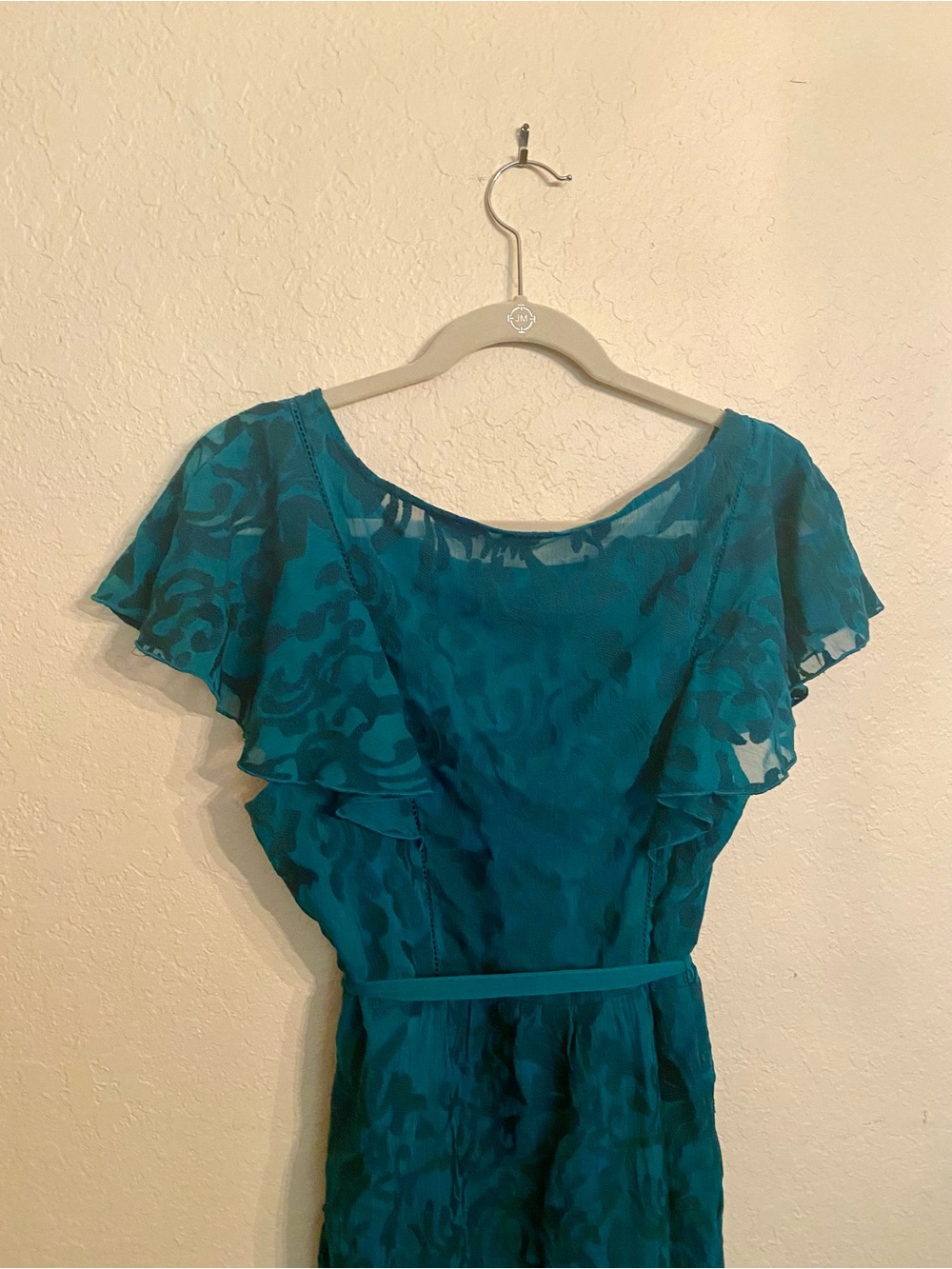 NWOT Anthropologie MOULINETTE SOEURS
vêtements Teal Floral Chiffon Ruffled Dress - Picture 3 of 16